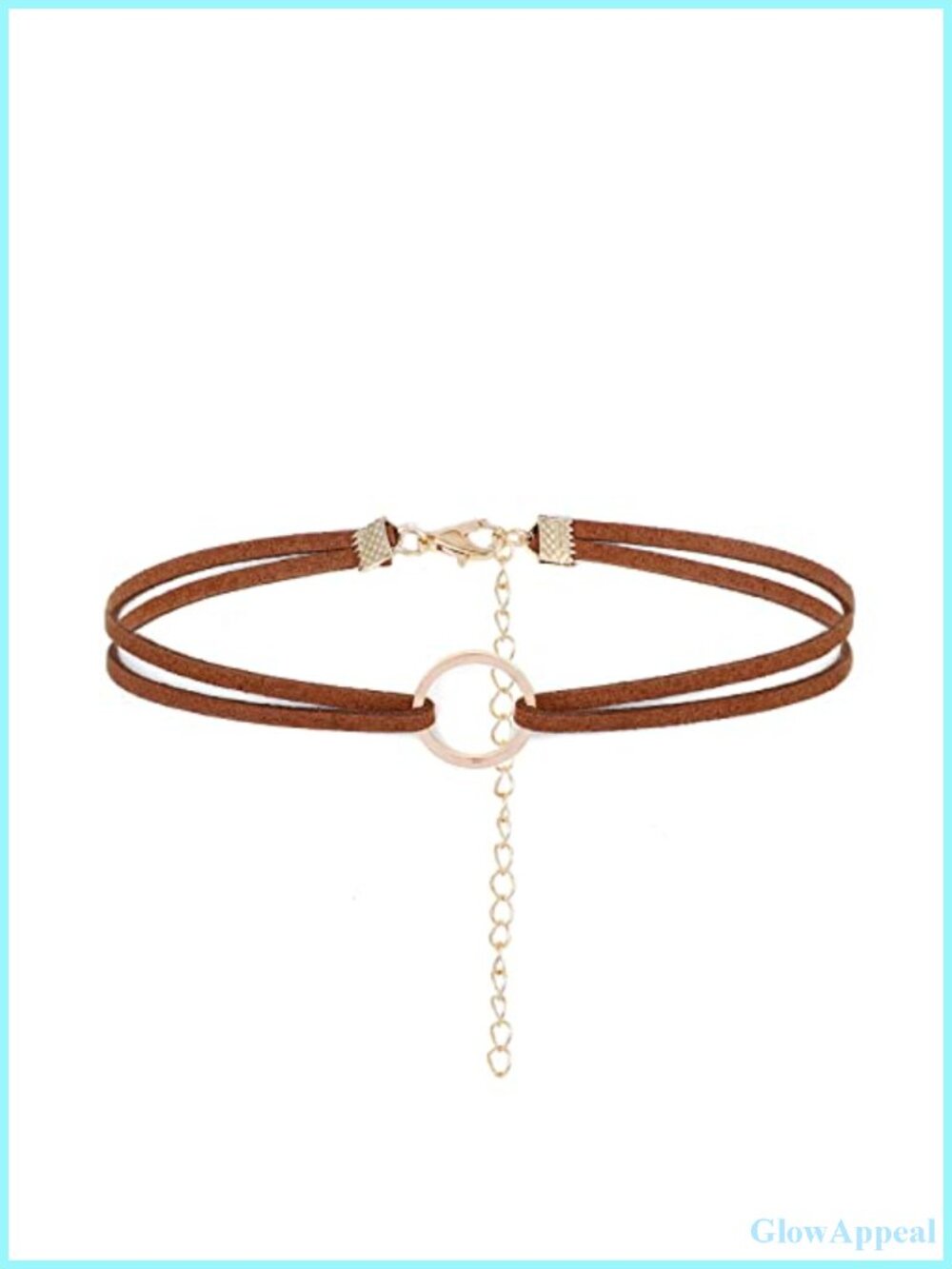 Gold Circle Choker Necklace Leather Cord Adjustable Minimalist Jewelry